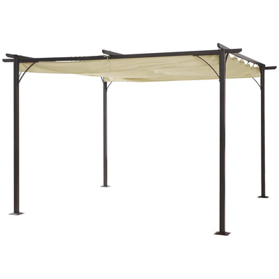 Steel Pergola, 350Lx350Wx230H Cm, Polyester-Black Frame/Beige