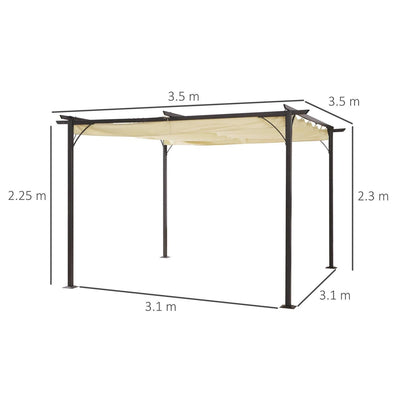 Steel Pergola, 350Lx350Wx230H Cm, Polyester-Black Frame/Beige