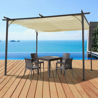 Steel Pergola, 350Lx350Wx230H Cm, Polyester-Black Frame/Beige