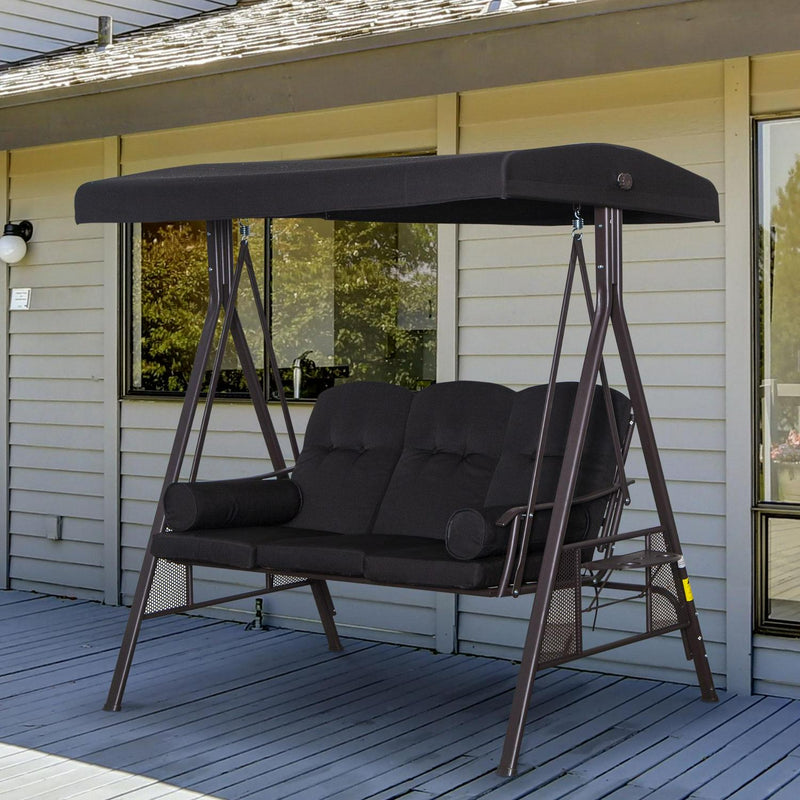 Swing Chair Hammock 3 Seater Canopy Cushion Shelter Outdoor Bench Black