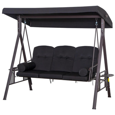 Swing Chair Hammock 3 Seater Canopy Cushion Shelter Outdoor Bench Black