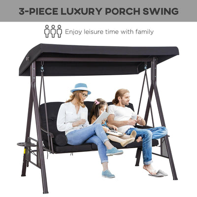 Swing Chair Hammock 3 Seater Canopy Cushion Shelter Outdoor Bench Black