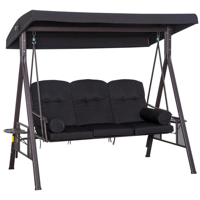 Swing Chair Hammock 3 Seater Canopy Cushion Shelter Outdoor Bench Black