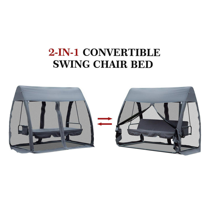 Swing Chair Lounger Bed, 3 Persons, Convertible-Grey