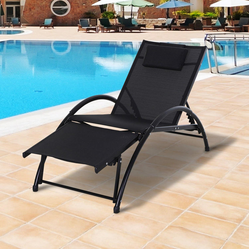 Texteline Adjustable Recline Lounger W/ Headrest Black