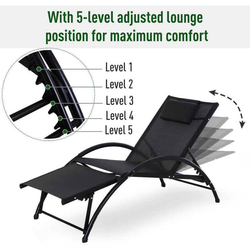 Texteline Adjustable Recline Lounger W/ Headrest Black