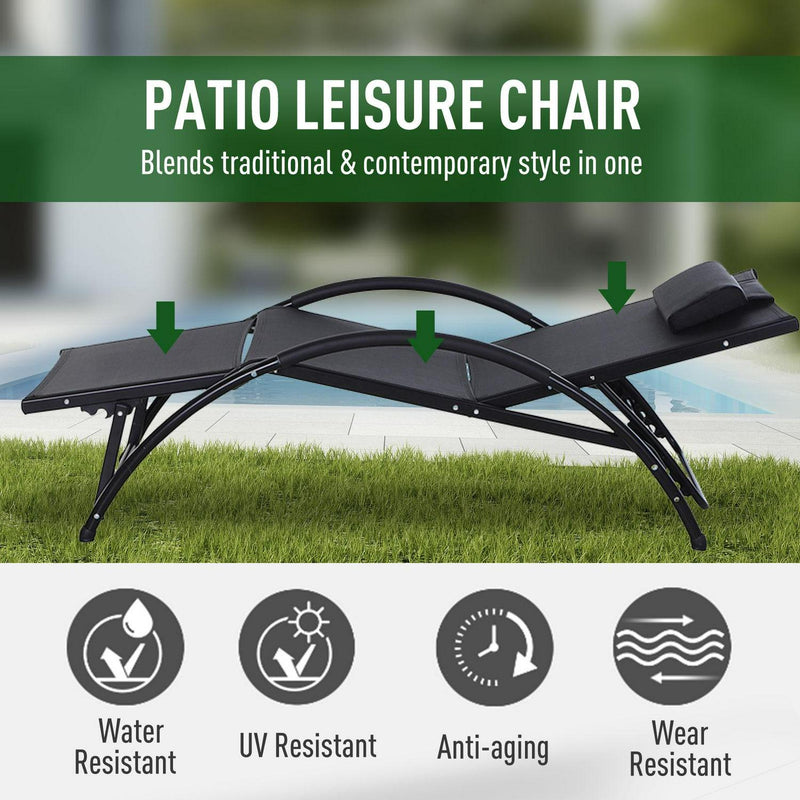 Texteline Adjustable Recline Lounger W/ Headrest Black