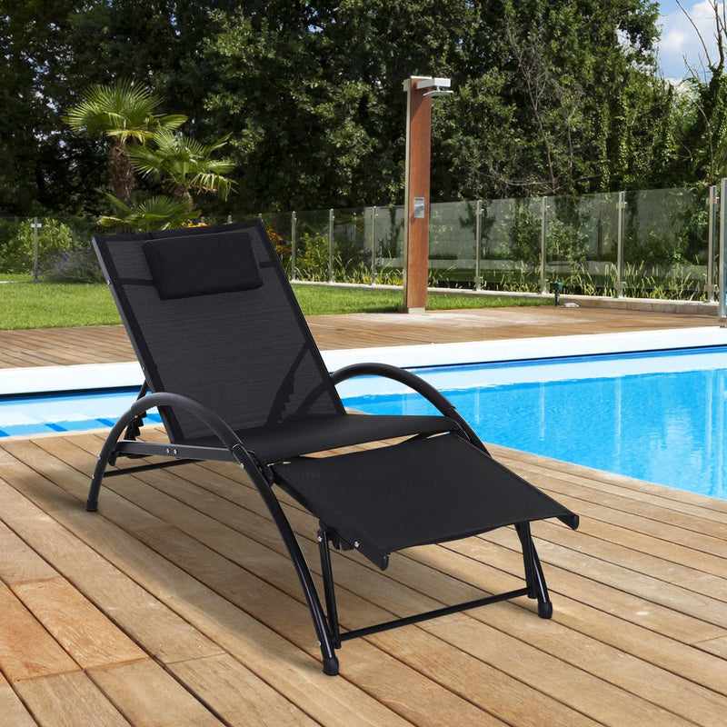 Texteline Adjustable Recline Lounger W/ Headrest Black