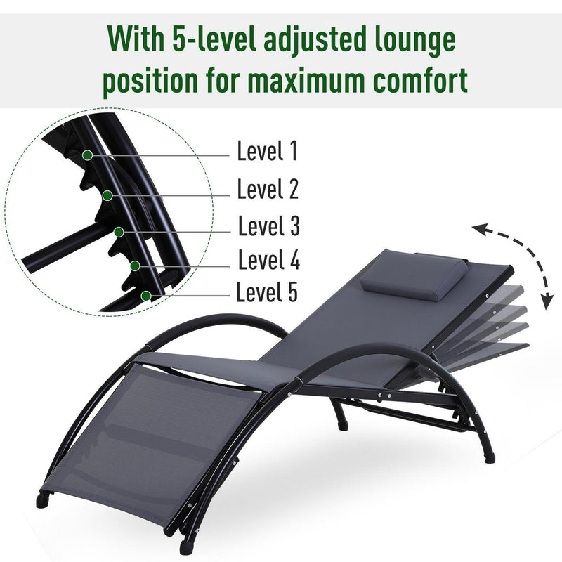 Texteline Adjustable Recline Lounger W/ Headrest Grey