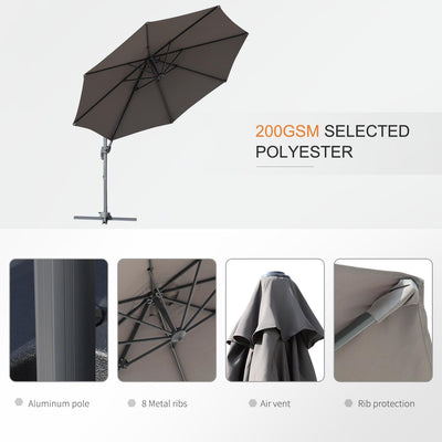 Umbrella Parasol W/360° Rotation 294x248H Cm-Grey