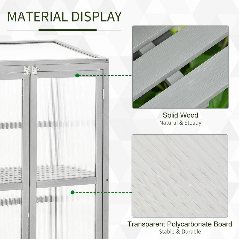 Wooden Cold Frame Greenhouse For Plants PC Board Garden (76 X 47 X 110)cm Grey