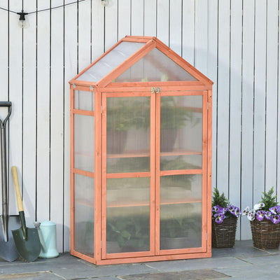 Wooden Cold Frame Greenhouse For Plants PC Board Outdoor 80 X 47 X 138cm Orange