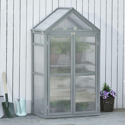 Wooden Cold Frame Greenhouse For Plants PC Board Outdoor 80 X 47 X 138cm Grey