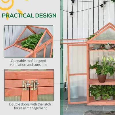 Wooden Cold Frame Greenhouse For Plants PC Board Outdoor 80 X 47 X 138cm Orange