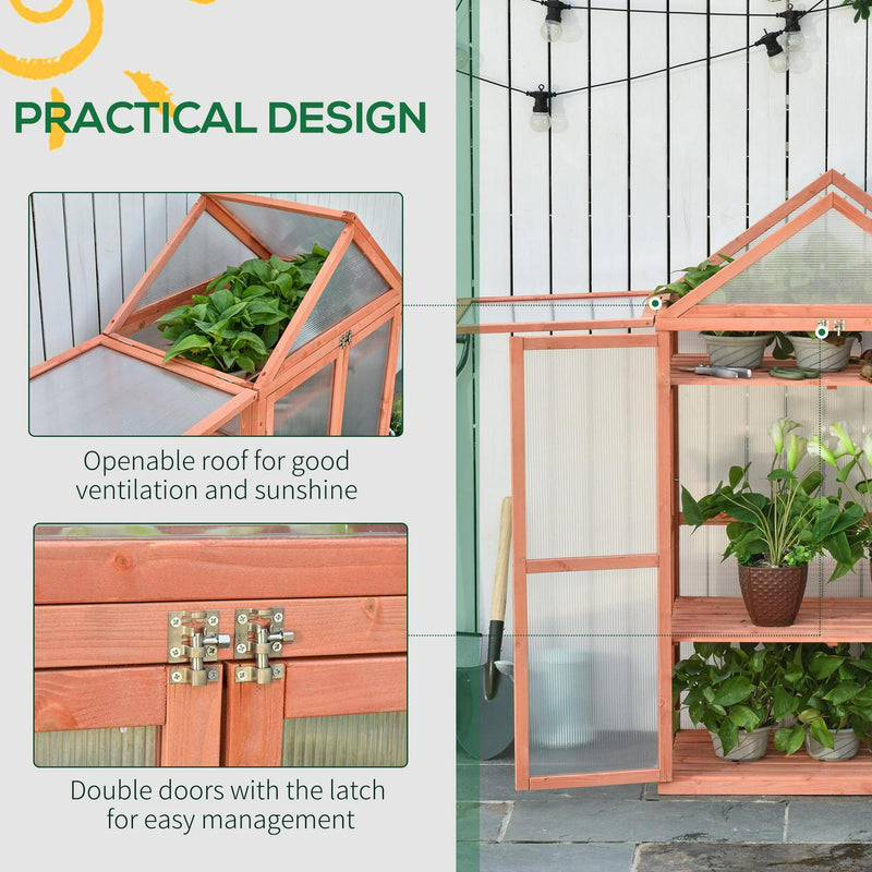 Wooden Cold Frame Greenhouse For Plants PC Board Outdoor 80 X 47 X 138cm Orange