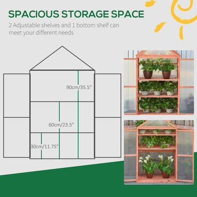 Wooden Cold Frame Greenhouse For Plants PC Board Outdoor 80 X 47 X 138cm Orange