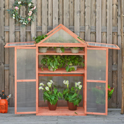 Wooden Cold Frame Greenhouse For Plants PC Board Outdoor 80 X 47 X 138cm Orange