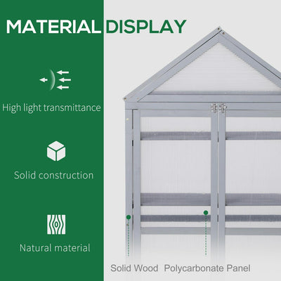 Wooden Cold Frame Greenhouse For Plants PC Board Outdoor 80 X 47 X 138cm Grey