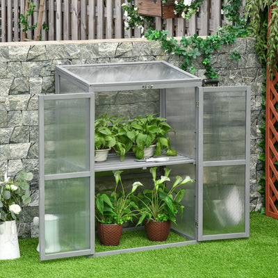 Wooden Cold Frame Greenhouse For Plants PC Board Garden (76 X 47 X 110)cm Grey