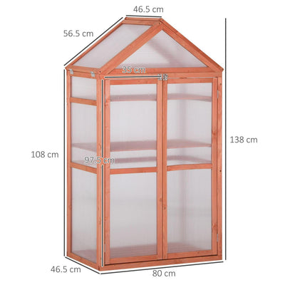 Wooden Cold Frame Greenhouse For Plants PC Board Outdoor 80 X 47 X 138cm Orange