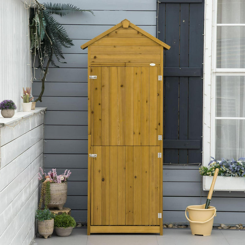 Wooden Garden Storage Shed Utility Gardener Cabinet W/ 3 Shelves And 2 Door, 191.5cm X 79cm 49cm, Natural Effect