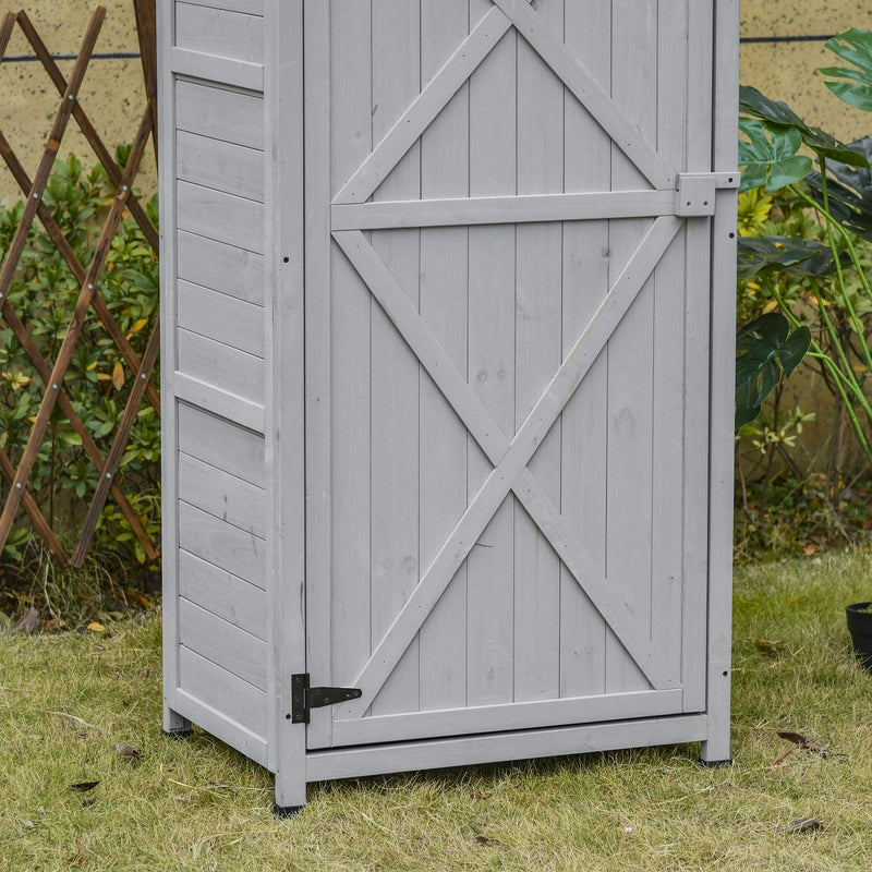 Wooden Garden Cabinet 3-Tier Storage Shed Lockable Organizer W/ Hooks Foot Pad