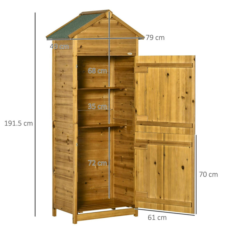 Wooden Garden Storage Shed Utility Gardener Cabinet W/ 3 Shelves And 2 Door, 191.5cm X 79cm 49cm, Natural Effect