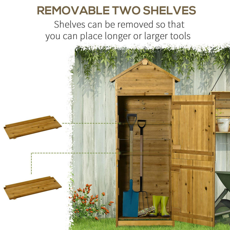 Wooden Garden Storage Shed Utility Gardener Cabinet W/ 3 Shelves And 2 Door, 191.5cm X 79cm 49cm, Natural Effect