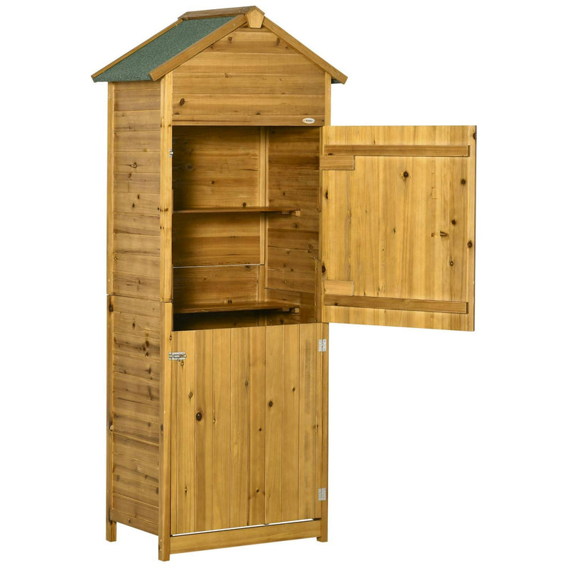 Wooden Garden Storage Shed Utility Gardener Cabinet W/ 3 Shelves And 2 Door, 191.5cm X 79cm 49cm, Natural Effect