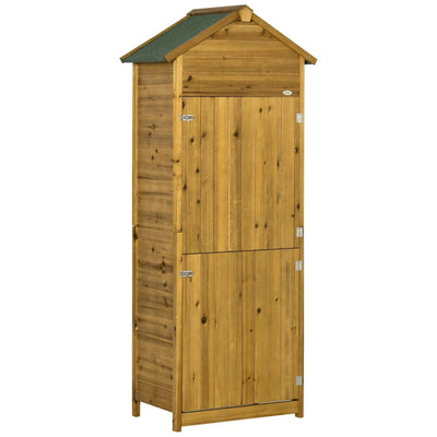 Wooden Garden Storage Shed Utility Gardener Cabinet W/ 3 Shelves And 2 Door, 191.5cm X 79cm 49cm, Natural Effect