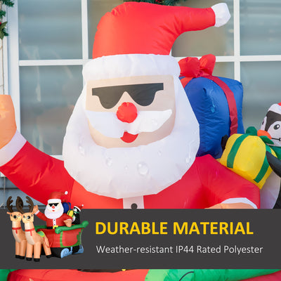 Outsunny 6ft Inflatable Christmas Santa Claus and Penguin on Sleigh with 2 Reindeer, Blow-Up Outdoor LED Yard Display