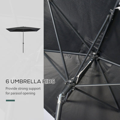 Outsunny 2 x 3(m) Garden Parasols Umbrellas Rectangular Patio Market Umbrella Outdoor Sun Shade w/ Crank & Push Button Tilt, Aluminium Pole, Black