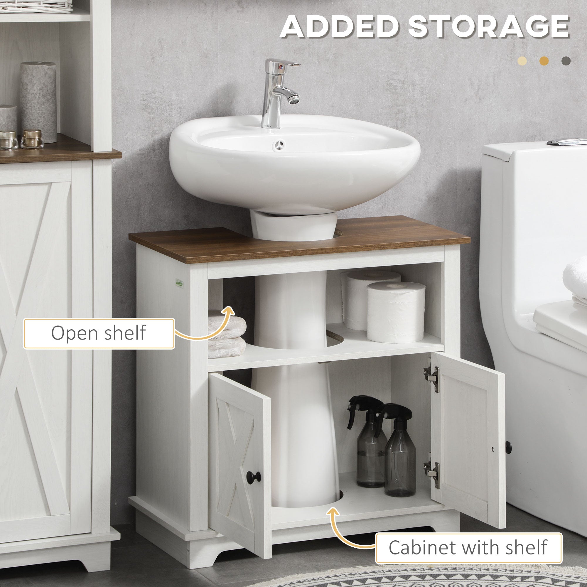 kleankin Pedestal Sink Storage Cabinet, Under Sink Cabinet, Bathroom Vanity  Cabinet with U-Shape and Adjustable Internal Shelf, White