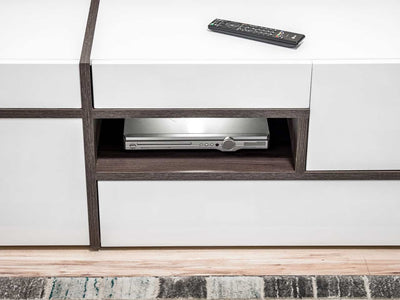 Cross TV Cabinet in White Gloss and Elm