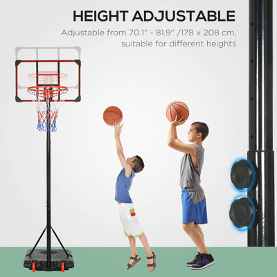 SPORTNOW Height Adjustable Basketball Hoop and Stand for Kids with Sturdy Backboard and Weighted Base, Portable on Wheels, 1.8-2m