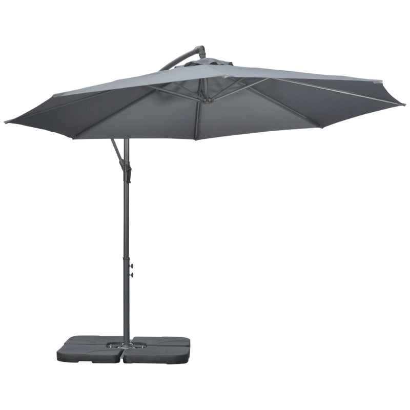 3m Overhanging Garden Parasol, With Weights And Cover - Grey