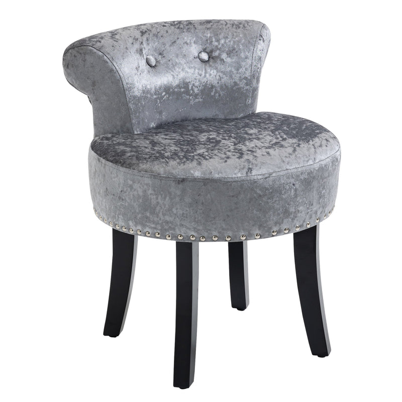 HOMCOM Dressing Table Stool with Rubber Wood Legs Ice Velvet Makeup Seat Dressing Chair for Living Room Dressing Room Bedroom, Grey