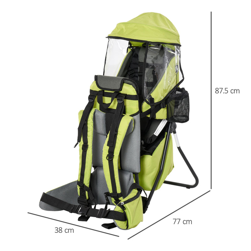 HOMCOM Baby Hiking Backpack Carrier Child Carrier with Ergonomic Hip Seat Detachable Rain Cover Adjustable Straps Stand for Toddler 6-36 Months Green