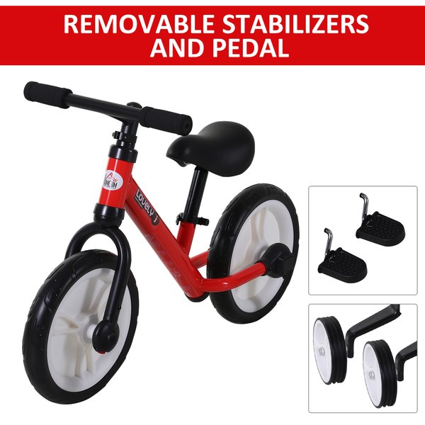 Toddlers Removable Stabiliser Balance Bike - Red