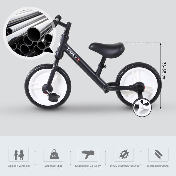 Toddlers Removable Stabiliser Kids Balance Bike - Black