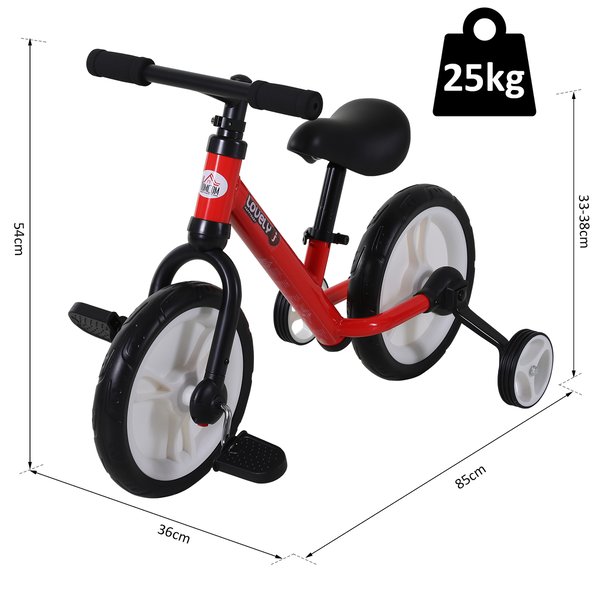 Toddlers Removable Stabiliser Balance Bike - Red