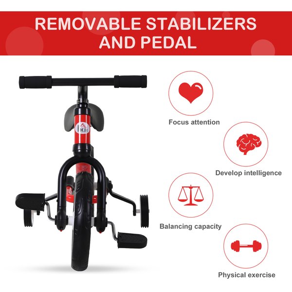 Toddlers Removable Stabiliser Balance Bike - Red