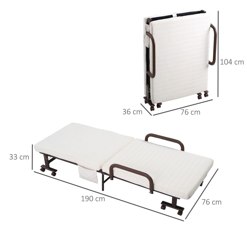 Folding Bed With Mattress, White