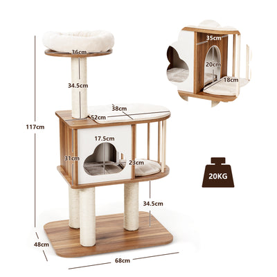 Modern Wooden Cat Tower with Platform-Brown