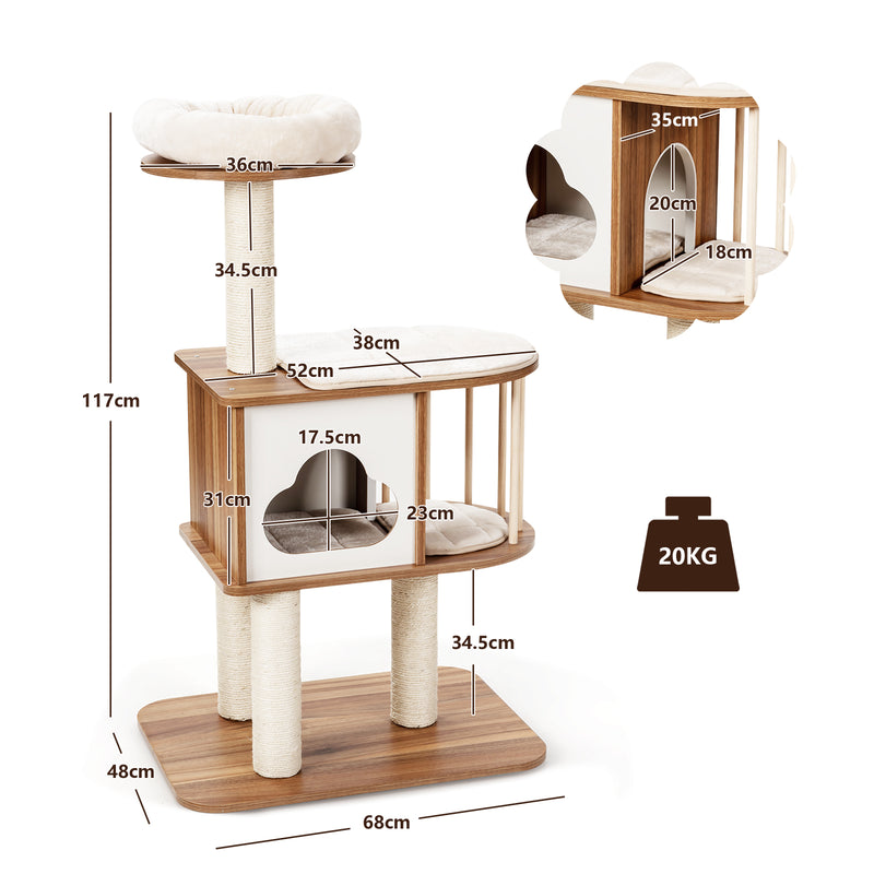 Modern Wooden Cat Tower with Platform-Brown