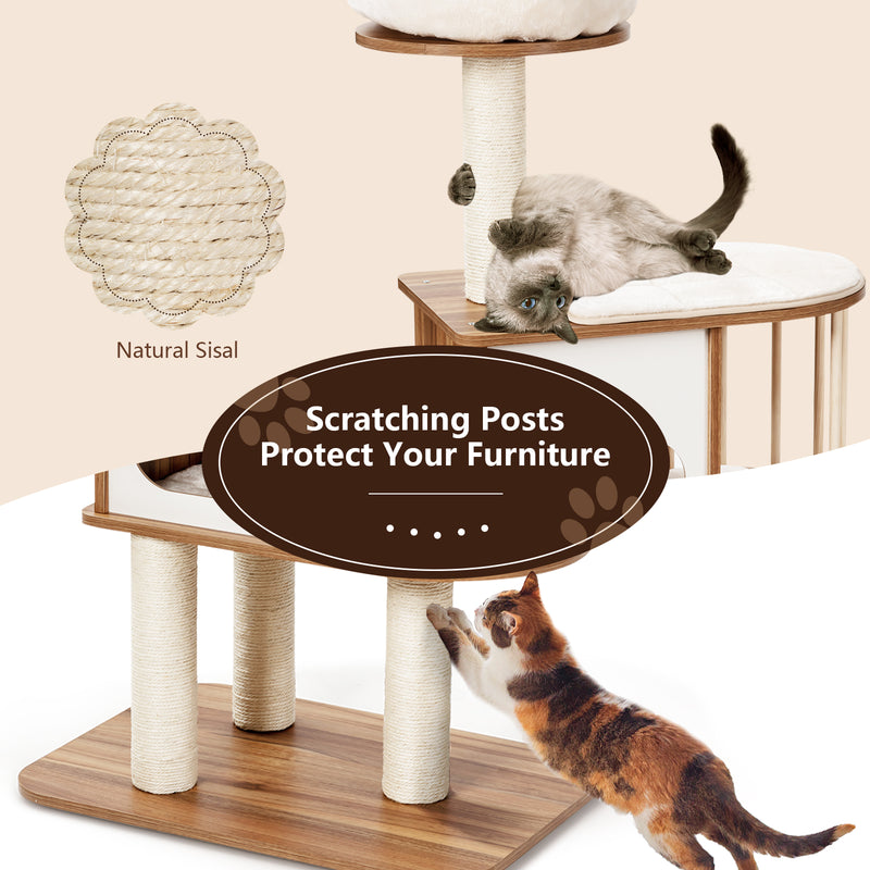 Modern Wooden Cat Tower with Platform-Brown