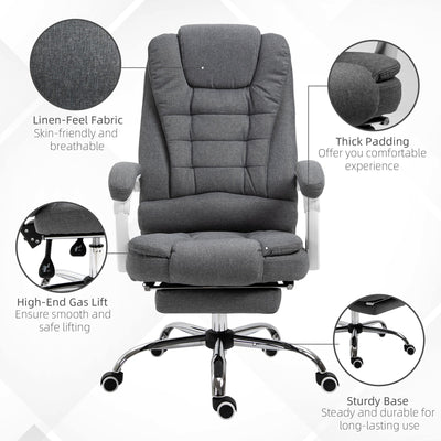 Vinsetto Office Chair with Footrest Computer Swivel Rolling Task Recliner for Home with Retractable Footrest, Arm, Grey