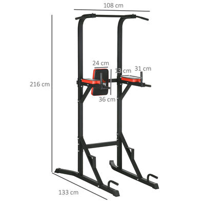 HOMCOM Freestanding Multifunctional Power Tower w/ Pull Up and Dip Station, Push Up Stand, for Home Gym - Black