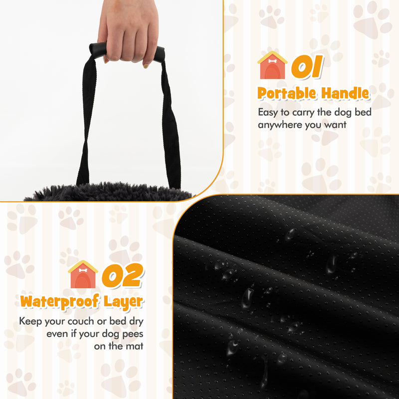 Fluffy Dog Mat Couch Cover Protector with Detachable Washable Cover and Anti-slip Bottom-Black-M