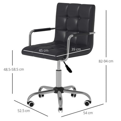 PU Leather Computer Chair, Adjustable Height - Black